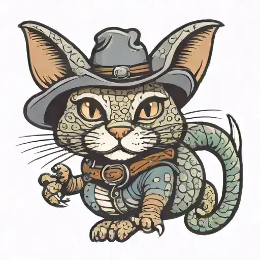 cartoon cowboy cat riding an armadillo tattoo design idea