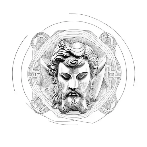 Greek sculptures with rays tattoo design idea