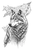 A wolf representing the unconditional and fusional love that I have for my wife Myriam plus family protection tattoo design idea