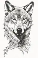 A wolf representing the unconditional and fusional love that I have for my wife Myriam plus family protection tattoo design idea