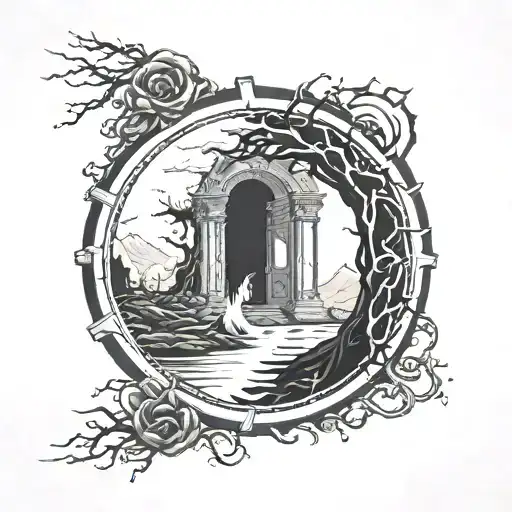 portal to a world of darkness and mystery, shedding blood below the portal tattoo design idea