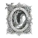 portal to a world of darkness and mystery, shedding blood below the portal tattoo design idea