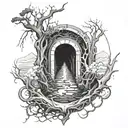 portal to a world of darkness and mystery, shedding blood below the portal tattoo design idea