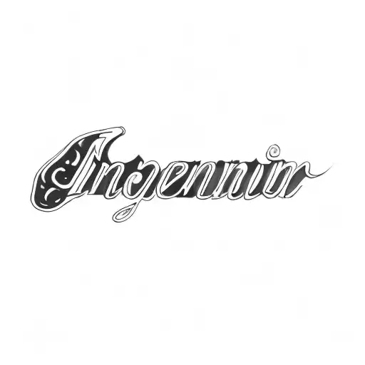 In a semicircular arrangement, the word 'ingenium' transforms into its negative counterpart, embodying the absence of cr tattoo design idea