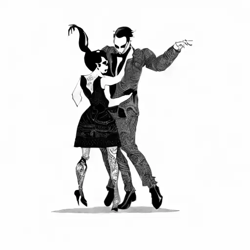 a devil and a woman dancing tattoo design idea