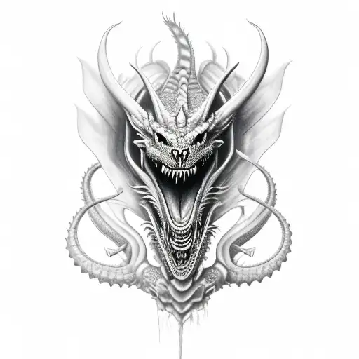 dragon around viking skull tattoo design idea