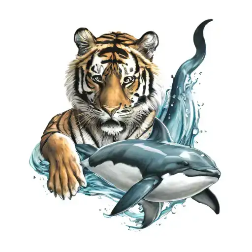 tiger and dolphin tattoo design idea