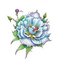 The following flowers with hummingbirds: Blue Hydrangea, Gerbera daisy, Nasturtium, Peony, and Yellow Rose tattoo design idea