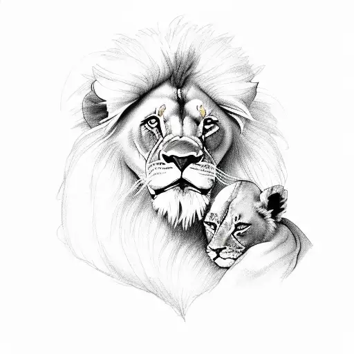 lion mom and babys tattoo design idea