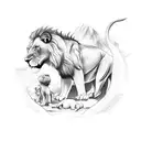 lion mom and babys tattoo design idea