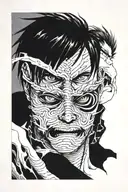 EREN YEAGER IN FRONT AND BEHIND HIM TO THE RIGHT Satoru Gojo, WHO IS TRIPLING Gojo's Unlimited void, and to the left of  tattoo design idea