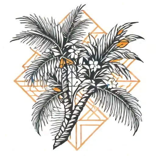 palm tree with orange blossom tattoo design idea