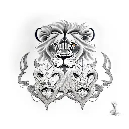 lion and ox skulls tattoo design idea
