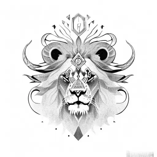lion and ox skulls tattoo design idea