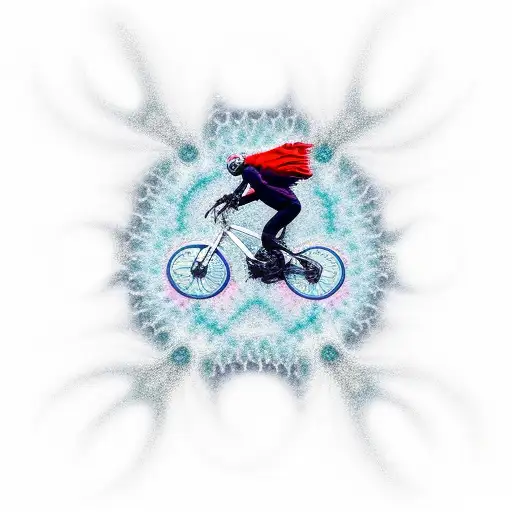 A biker riding through a fractal universe tattoo design idea