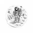 A stoic astronaut exploring a serene alien landscape tattoo design idea