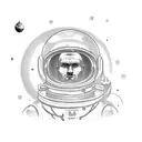 A stoic astronaut exploring a serene alien landscape tattoo design idea
