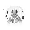 A stoic astronaut exploring a serene alien landscape tattoo design idea