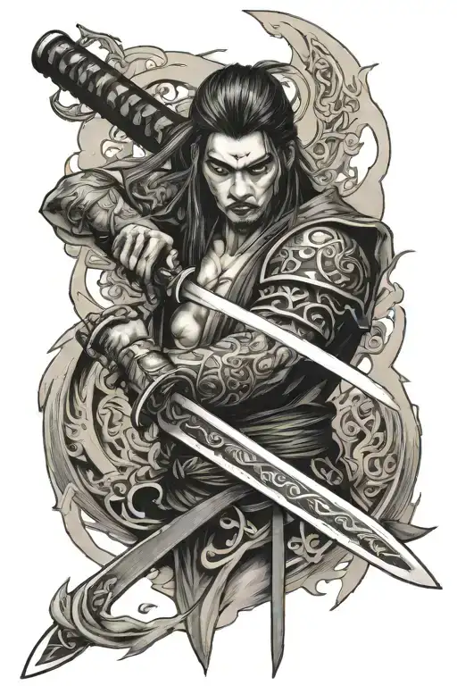 katana with Norigae tattoo design idea