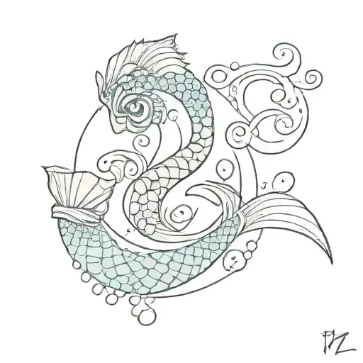 mermaid tail with 5 little seashells incorporated and the number 7 tattoo design idea