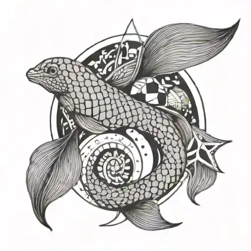 mermaid tail only with 5 little seashells incorporated tattoo design idea