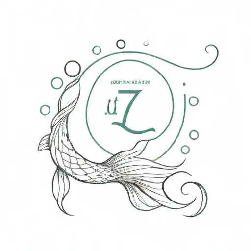 mermaid tail with "just keep swimming" words next to it, the number 7 with the tail and 5 little bubbles tattoo design idea