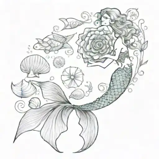 mermaid tail only with 5 little seashells incorporated tattoo design idea