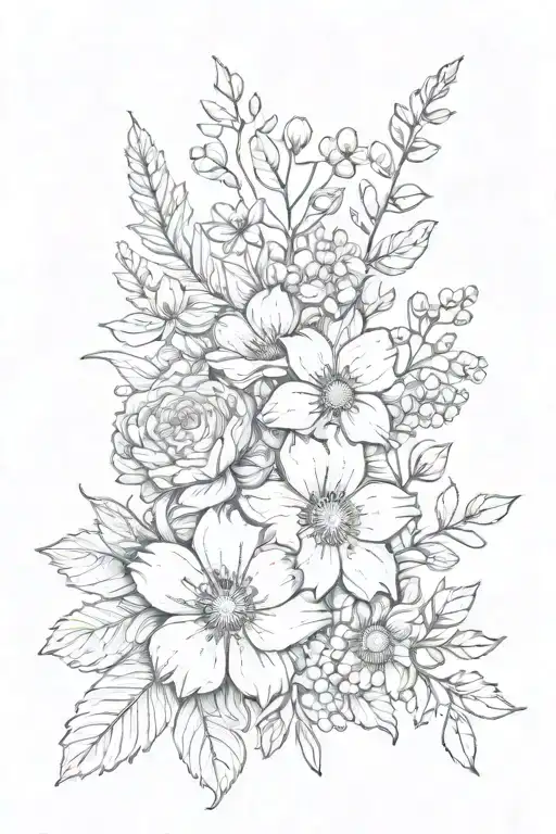 birth month flower bouquet, January, July, April, December  tattoo design idea