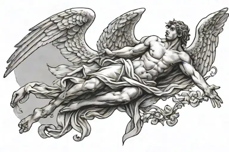 creation of Adam mixed with Icarus falling angel tattoo design idea