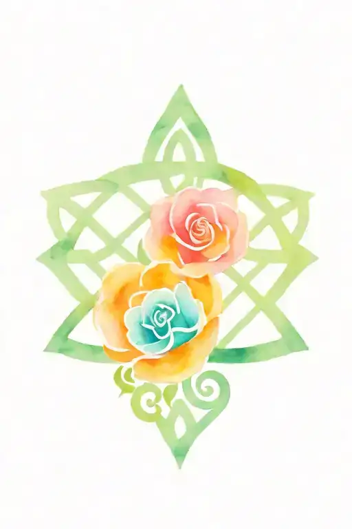 A boho-inspired tattoo featuring a Celtic knot intertwined with roses and witchy elements tattoo design idea