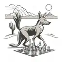 Will E Coyote playing chess on a desert landscape tattoo design idea