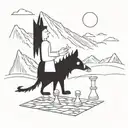Will E Coyote playing chess on a desert landscape tattoo design idea