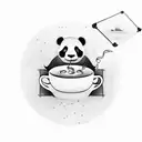 panda with mustache drinking coffee and ilistening music has a whale tail necklace  tattoo design idea