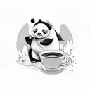 panda with mustache drinking coffee and ilistening music has a whale tail necklace  tattoo design idea