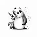 panda with mustache drinking coffee and ilistening music has a whale tail necklace  tattoo design idea