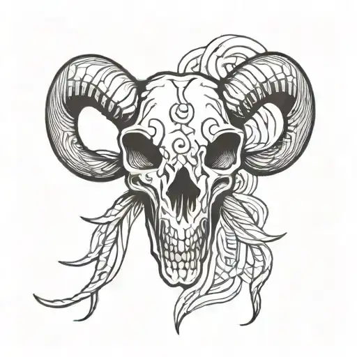 goat skull surrounded lines  tattoo design idea