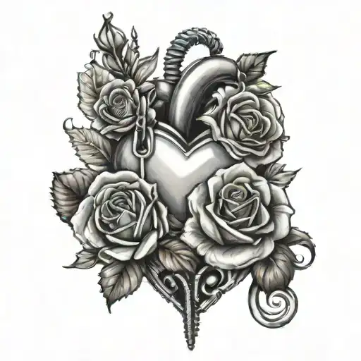 zipper, heart, love, roses growing tattoo design idea