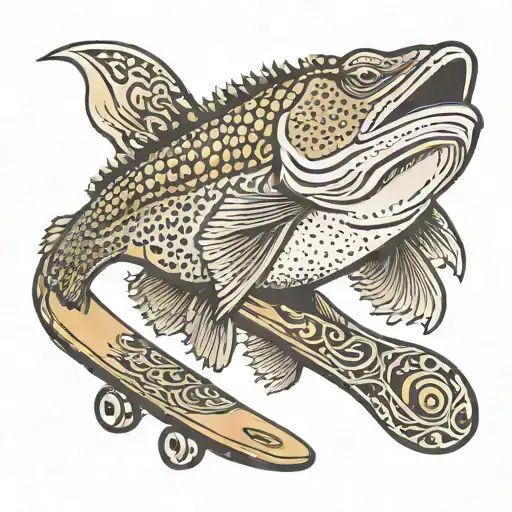 Murray Cod Fish riding a skateboard deck tattoo design idea