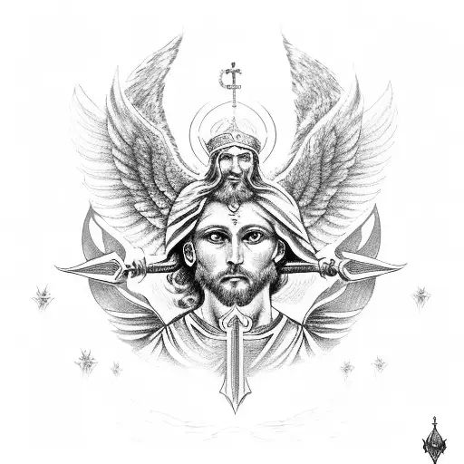 saint michael the archangel with a swoard  tattoo design idea