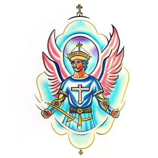 saint michael the archangel with a swoard  tattoo design idea