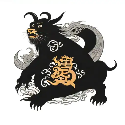 tattoo with a dragon, monkey, ox, and hare.  tattoo design idea