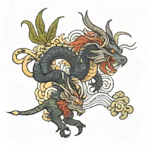 tattoo with a dragon, monkey, ox, and hare standing together, not combined.  tattoo design idea