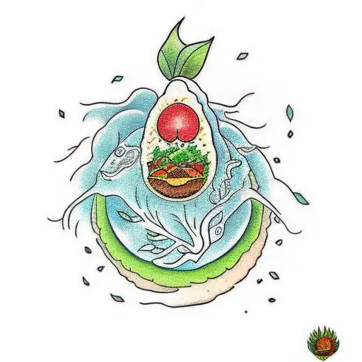 A tattoo design showcasing a beautiful fusion of food and nature, with a tree growing out of a taco, symbolizing the harmony between your love for Mexican cuisine and the environment. tattoo design idea