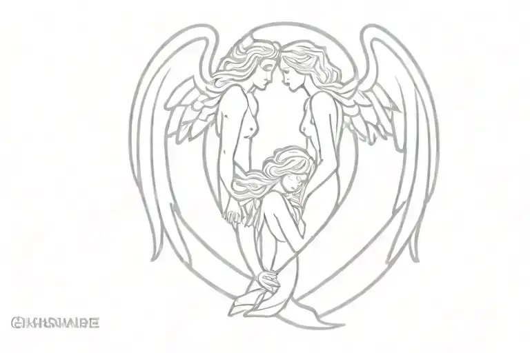 angel and half devil tattoo design idea