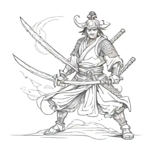 Samurai warrior wielding a sword in a dynamic pose tattoo design idea