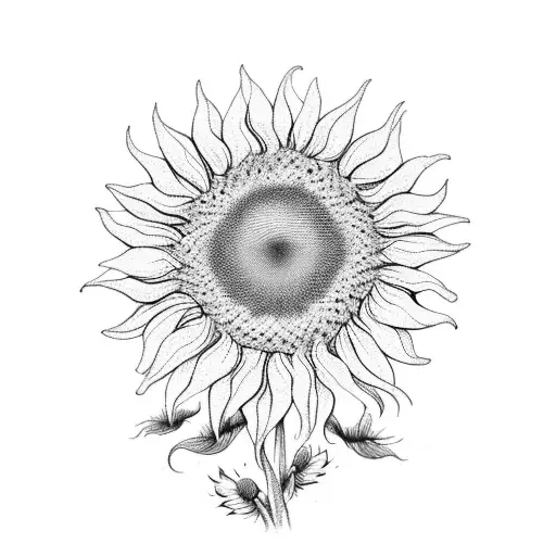 A majestic sunflower blooming at the edge of a serene beach tattoo design idea