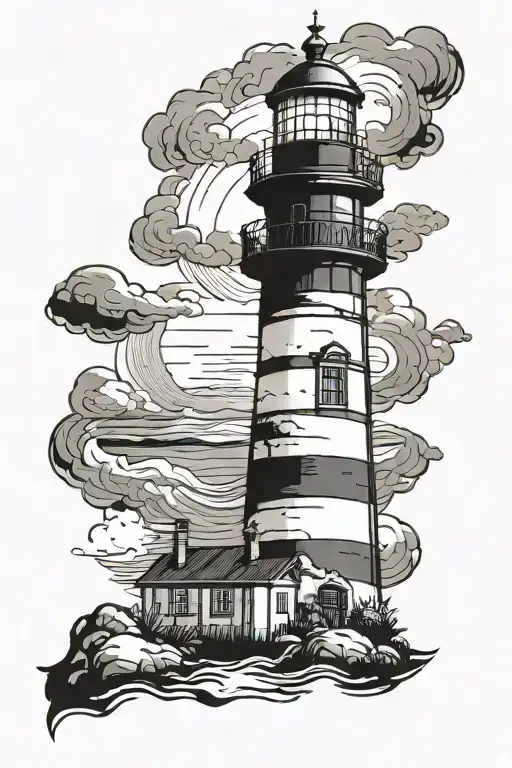 fading lighthouse standing tall tattoo design idea