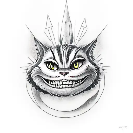 Cheshire Cat with Bigfoot and a spaceship tattoo design idea