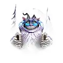 Cheshire Cat with Bigfoot and a spaceship tattoo design idea