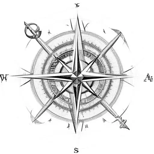 An intricate compass rose with each cardinal direction representing a different aspect of your military career and your two sons tattoo design idea